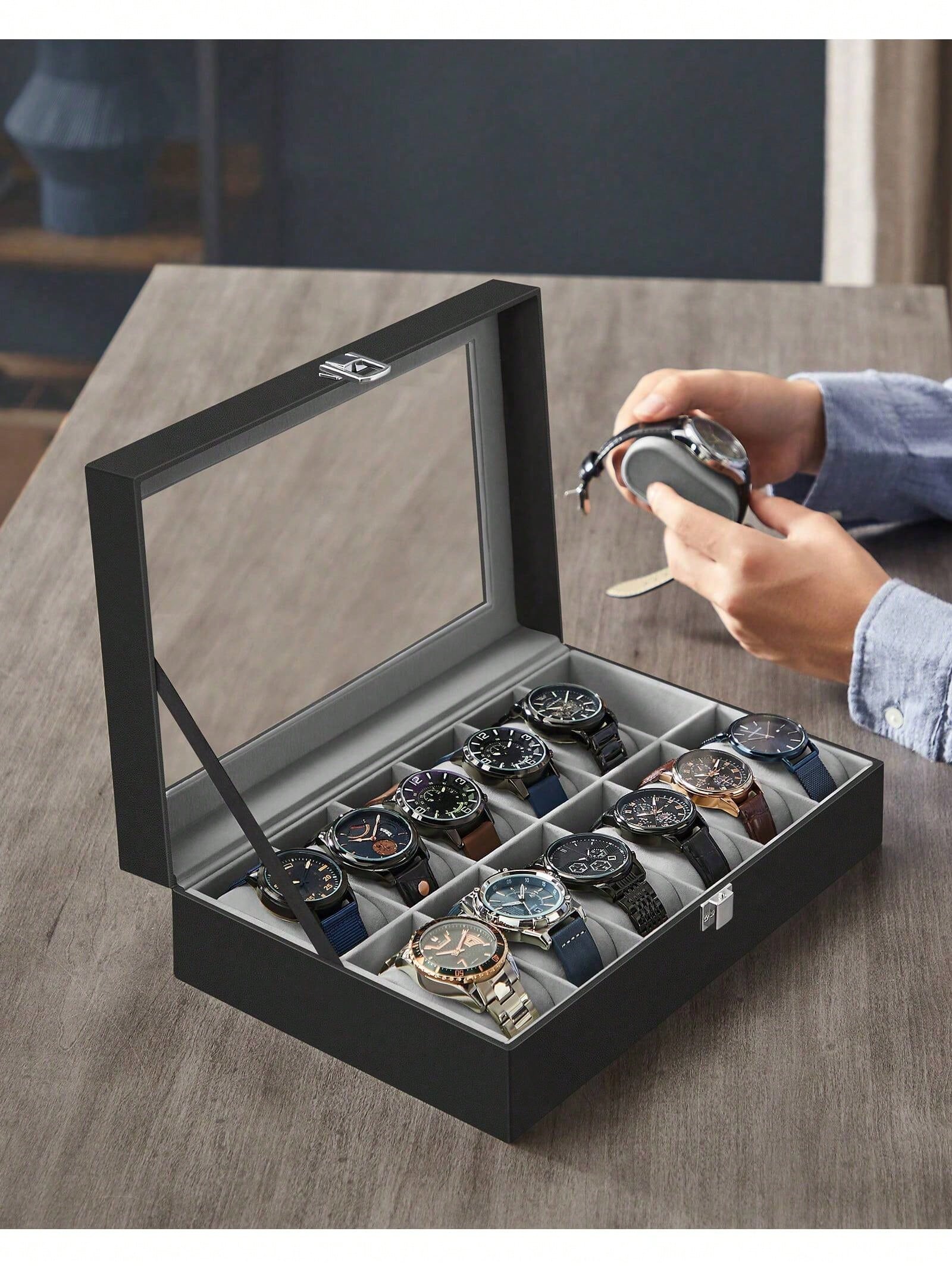 12-Slot Lockable Watch Box wit - Luxury Watch Holder review and price