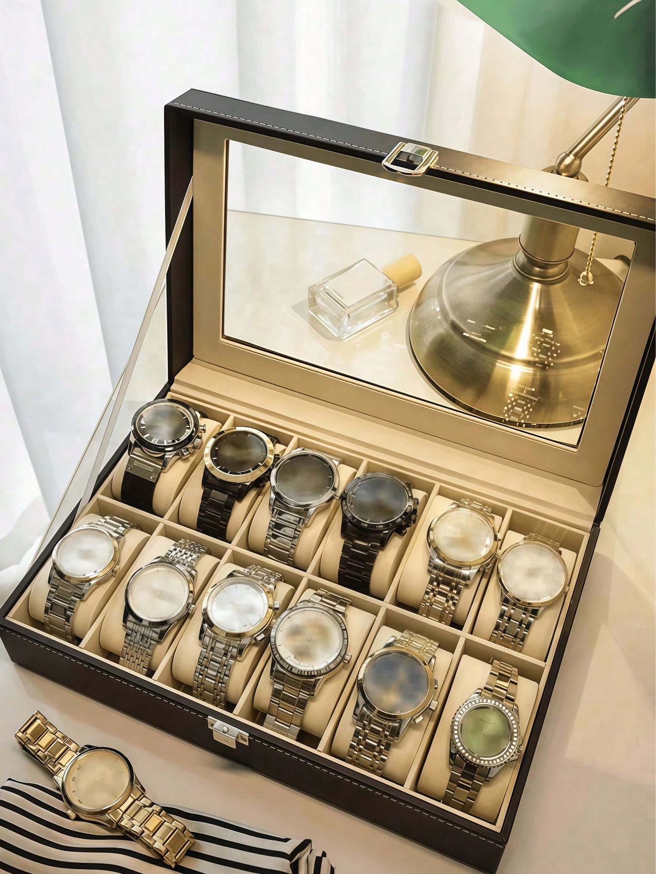 Leather Watch Box with Lock, L - Luxury Watch Holder review and price